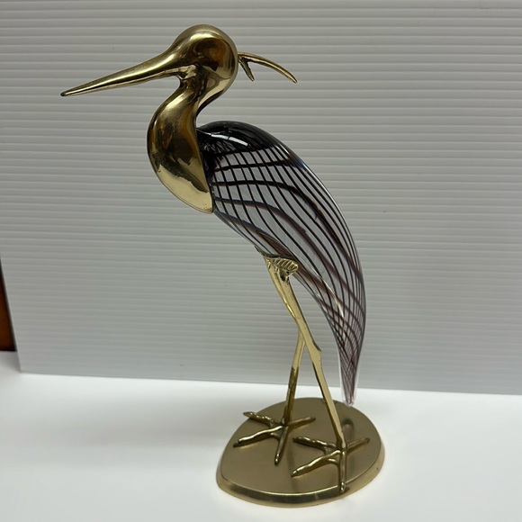 Vintage Other - Murano Glass Brass Crane Bird MCM Zanetti Bojola Mellara Figure Sculpture